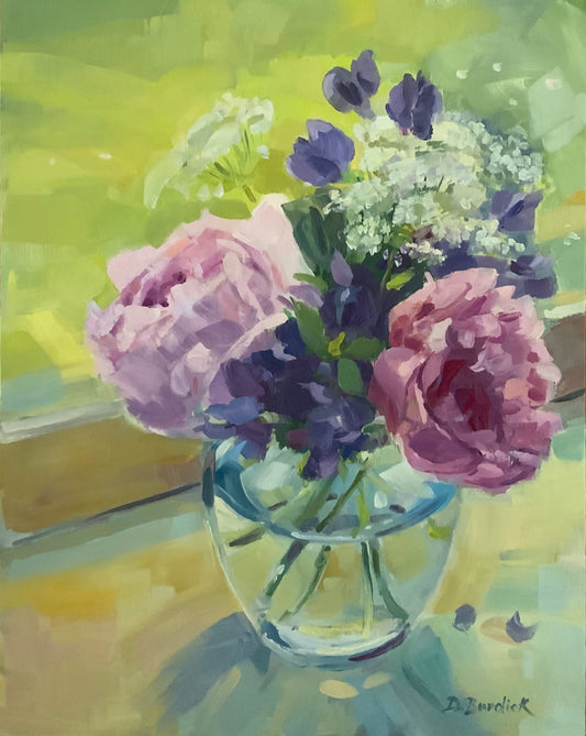 Peonies And Indigo, 11 x 14 x 1/8, Oil Painting