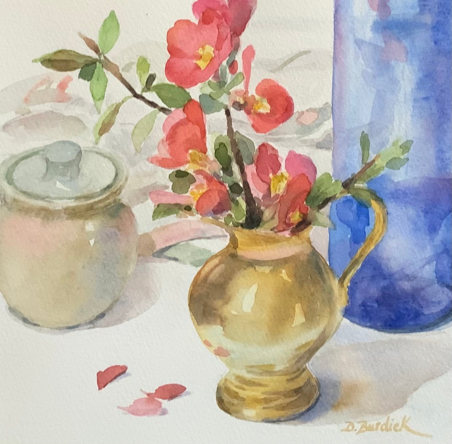 Quince Blossoms, 8 x 8, watercolor in 12 x 12 mat,  unframed