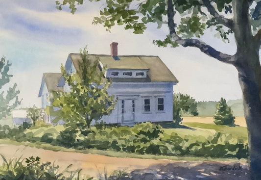 House In The Country, watercolor mounted in 14 x 18 white mat