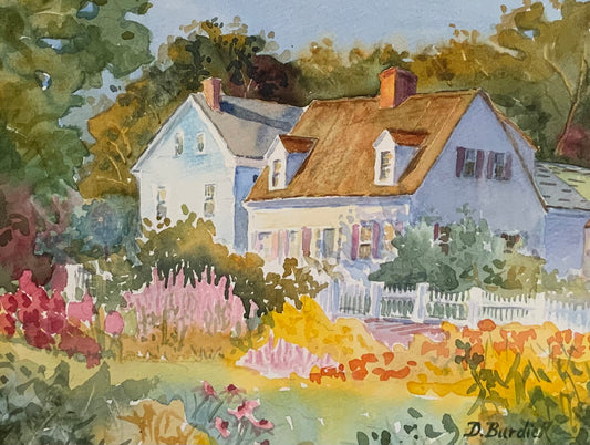 Prescott Park Garden, 11 x 14 Matted Original Watercolor Painting, unframed