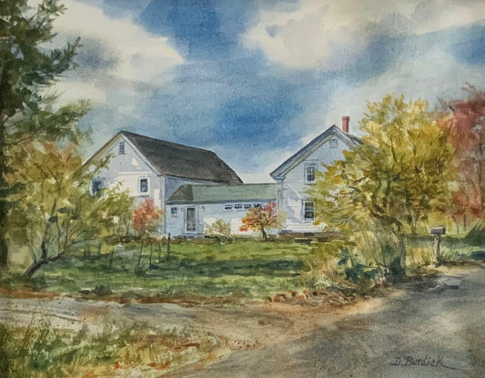 October Country House, Watercolor Painting in 16 X 20 mat. Unframed