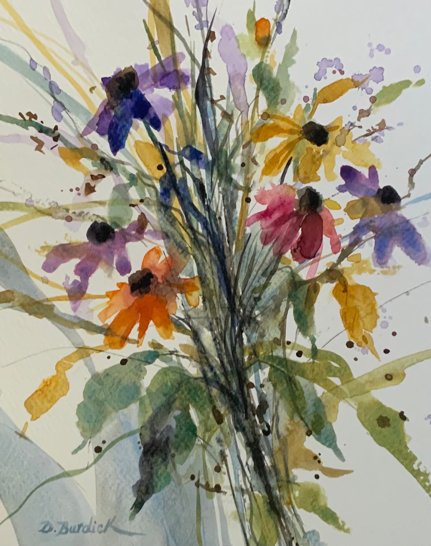 Floral Bouquet, matted watercolor 11 x 14, unframed