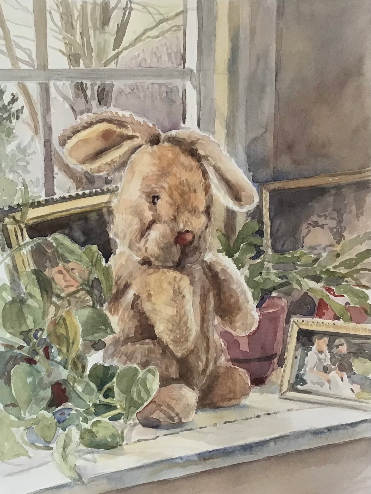 Winter Windowsill, 10 1/2 x 14, watercolor, framed