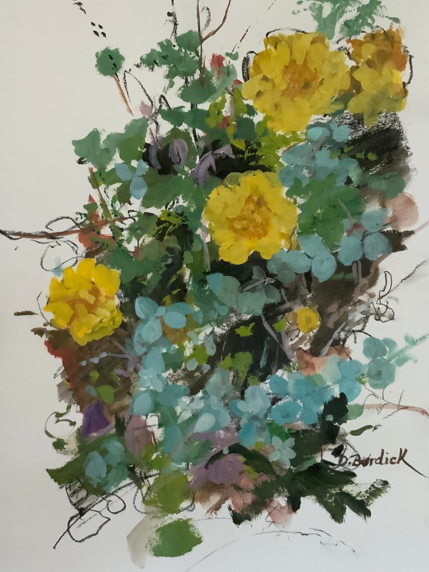 Marigolds In The Windowbox, Acrylic mounted in a 16 x 20 white mat